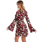 Women's Floral Hippie Dress Set | Flare Sleeve | 60s 70s Boho