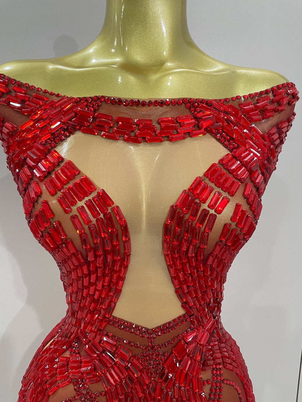 Rhinestone Cutout Mesh Mini Dress | Off-Shoulder | Stage & Performance
