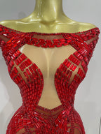 Rhinestone Cutout Mesh Mini Dress | Off-Shoulder | Stage & Performance