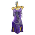 Purple Rhinestone Tassel Latin Dance Dress with Accessories Set — Premium Competition