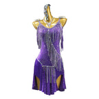Purple Rhinestone Tassel Latin Dance Dress with Accessories Set — Premium Competition
