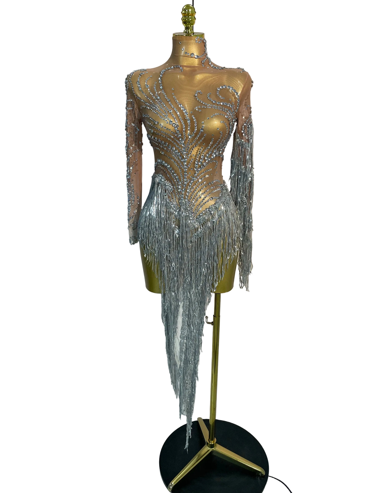 Rhinestone Mesh Tassel Dress | Sleeveless | Singer Stage