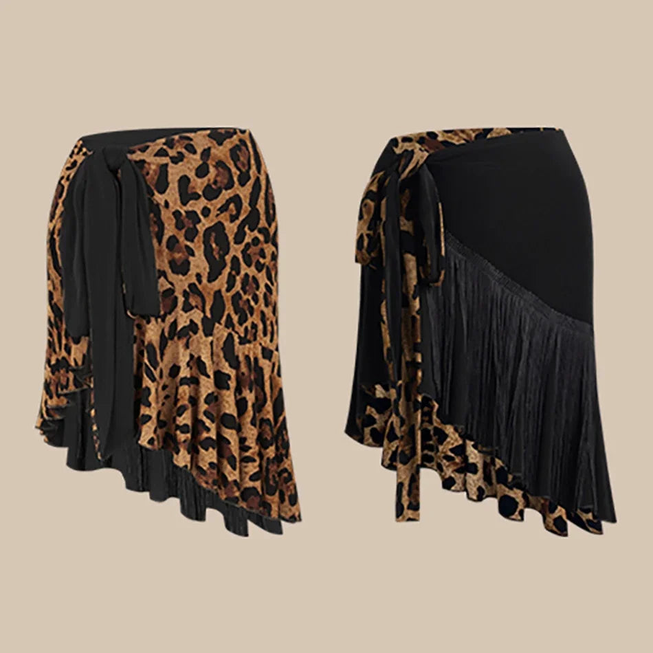 Women's Latin Dance Fringe Tassel Skirt — Leopard Stage Performance