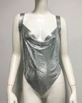Metal Sequin Backless Crop Top - Deep V-Neck Party Camisole