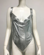 Metal Sequin Backless Crop Top - Deep V-Neck Party Camisole