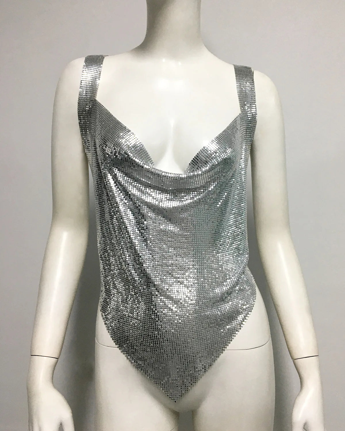Metal Sequin Backless Crop Top - Deep V-Neck Party Camisole