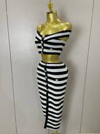 Stripe Button Two-Piece Set | Crop Top & Skirt | Stage