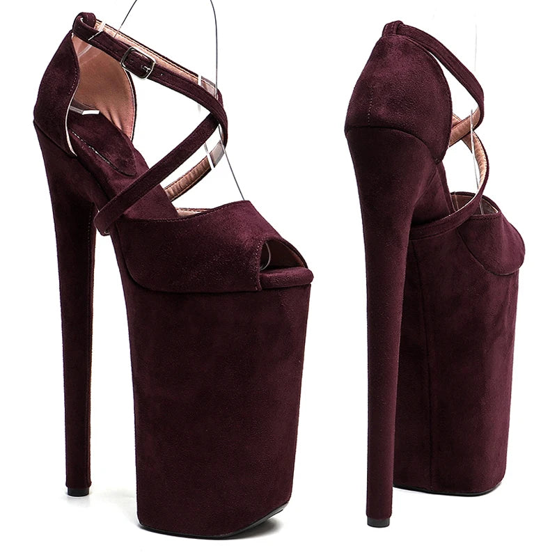 26CM Platform Pole Dance Heels - Suede High Heel Exotic Dancer Sandals
