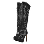 Platform OTK Stiletto Boots | Chain Detail | Black, White & Rose