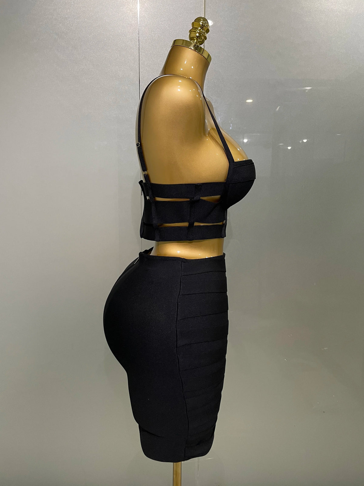 Bandage Two-Piece Set | Crop Top & Pencil Skirt | Gold Hardware