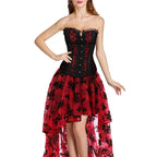 Gothic Floral Corset Dress Set | Red & Black | Lace Skirt | Plus Size