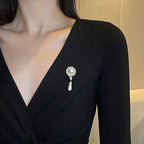 Pearl & Rhinestone Brooch | Silver Filigree Drop