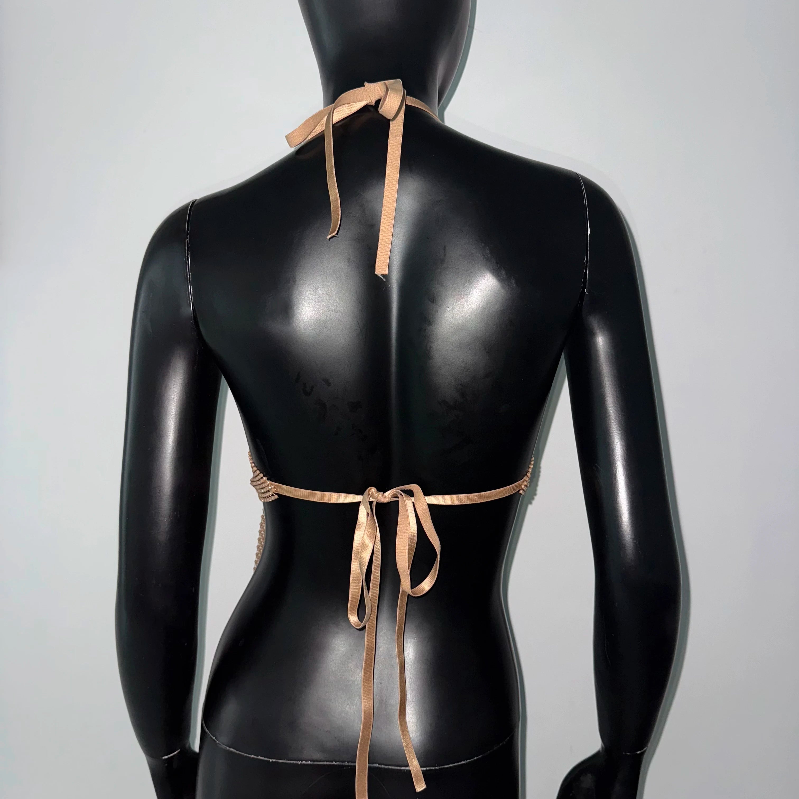 Diamond Fishnet Halter Crop Top - Deep V Backless Camisole