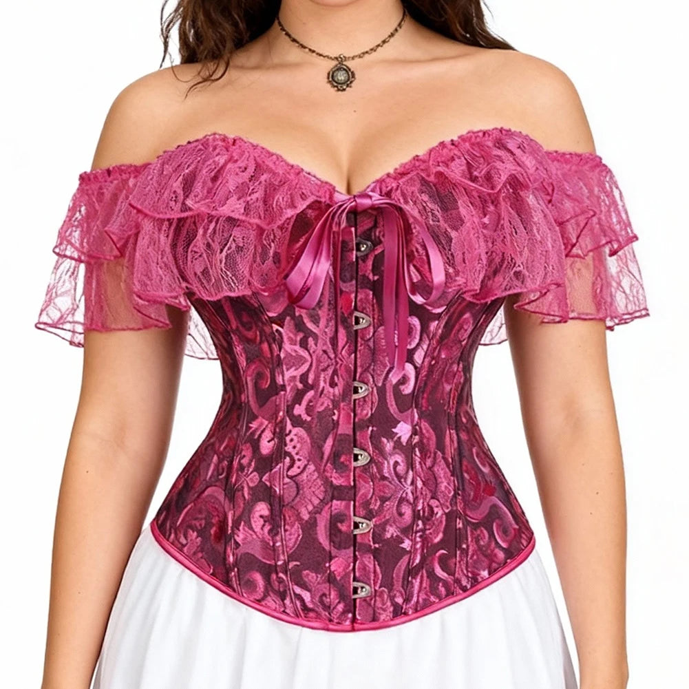 Ruffled Overbust Corset | Jacquard & Lace | Victorian Gothic