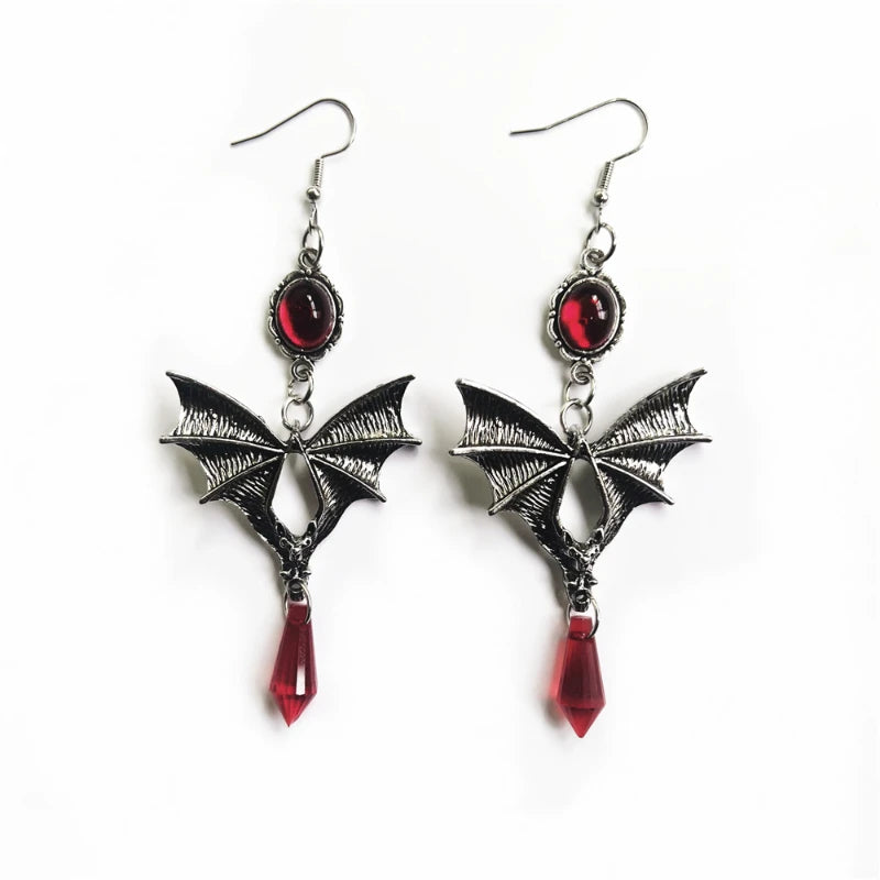 Gothic Bat Wing Drop Earrings | Crystal Drops | 3 Styles