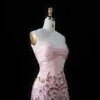Beaded Sequin A-Line Gown | V-Neck Pleated Tulle | Blush Pink