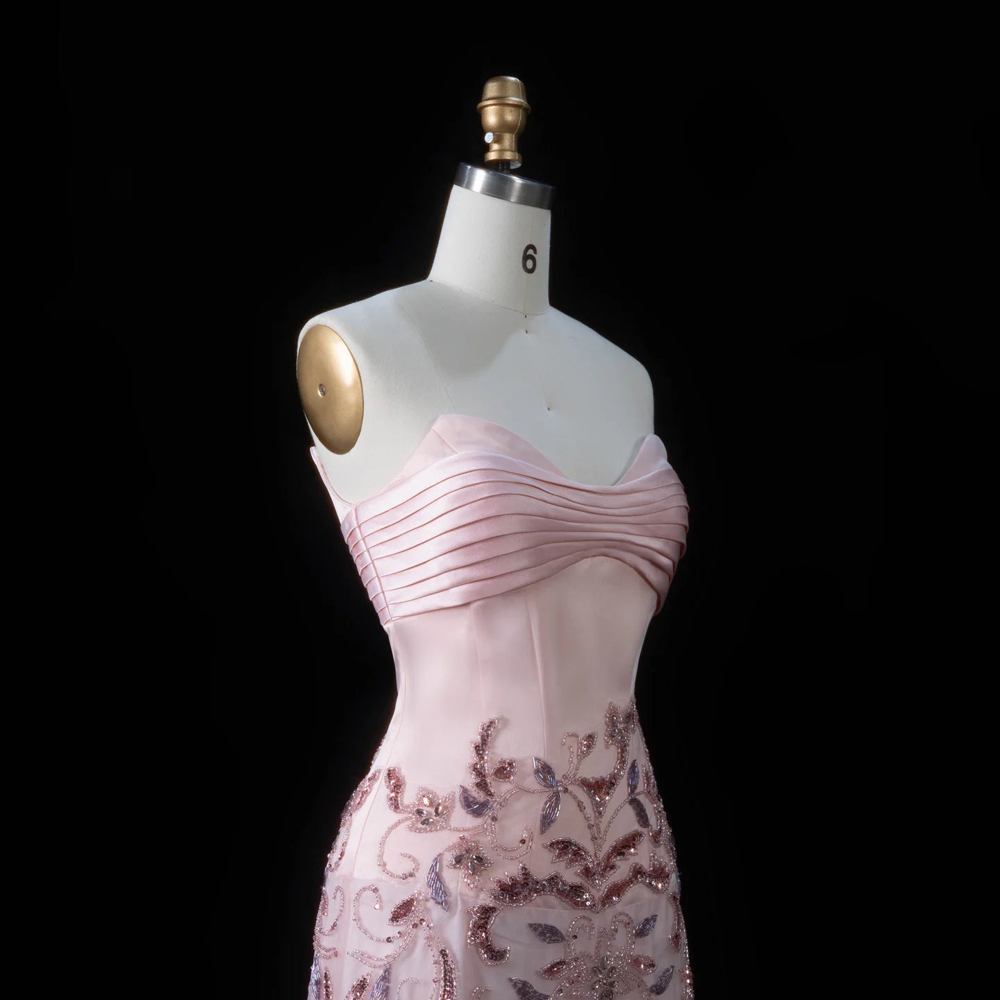 Beaded Sequin A-Line Gown | V-Neck Pleated Tulle | Blush Pink