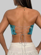Sequin Shell Tassel Chain Tube Top - Backless Bandage Crop Top