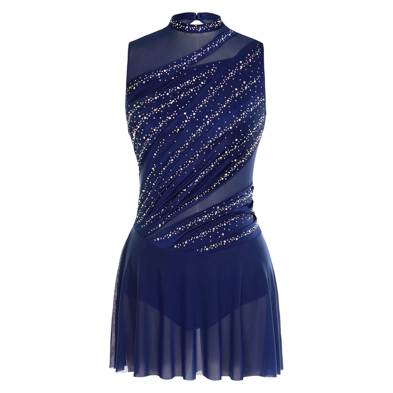 Women's Rhinestone Ruched Dance Dress | Sleeveless | Ballet & Figure Skating