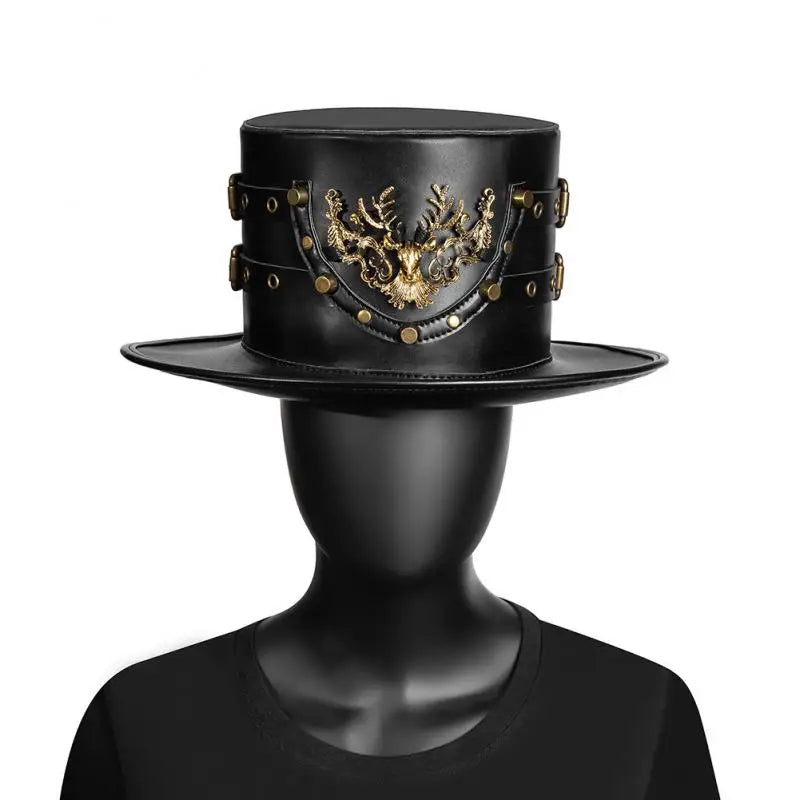 Steampunk Top Hat | Faux Leather | Deer Emblem