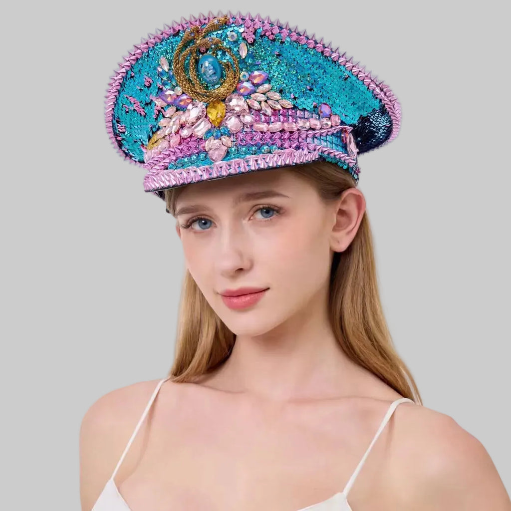 Sparkly Rhinestone Sequin Performance Hat — Statement Headpiece