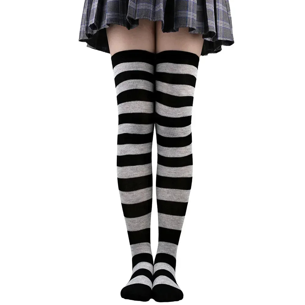 Striped & Polka Dot Thigh-High Stockings | Over-Knee | 27 Colors