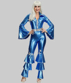 Women's 70s Disco Jumpsuit with Belt - Vintage Stage Performance Costume