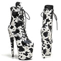 Cow Print Platform Pole Dance Boots – 8-Inch High Heel Stage Shoes