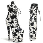 Cow Print Platform Pole Dance Boots – 8-Inch High Heel Stage Shoes