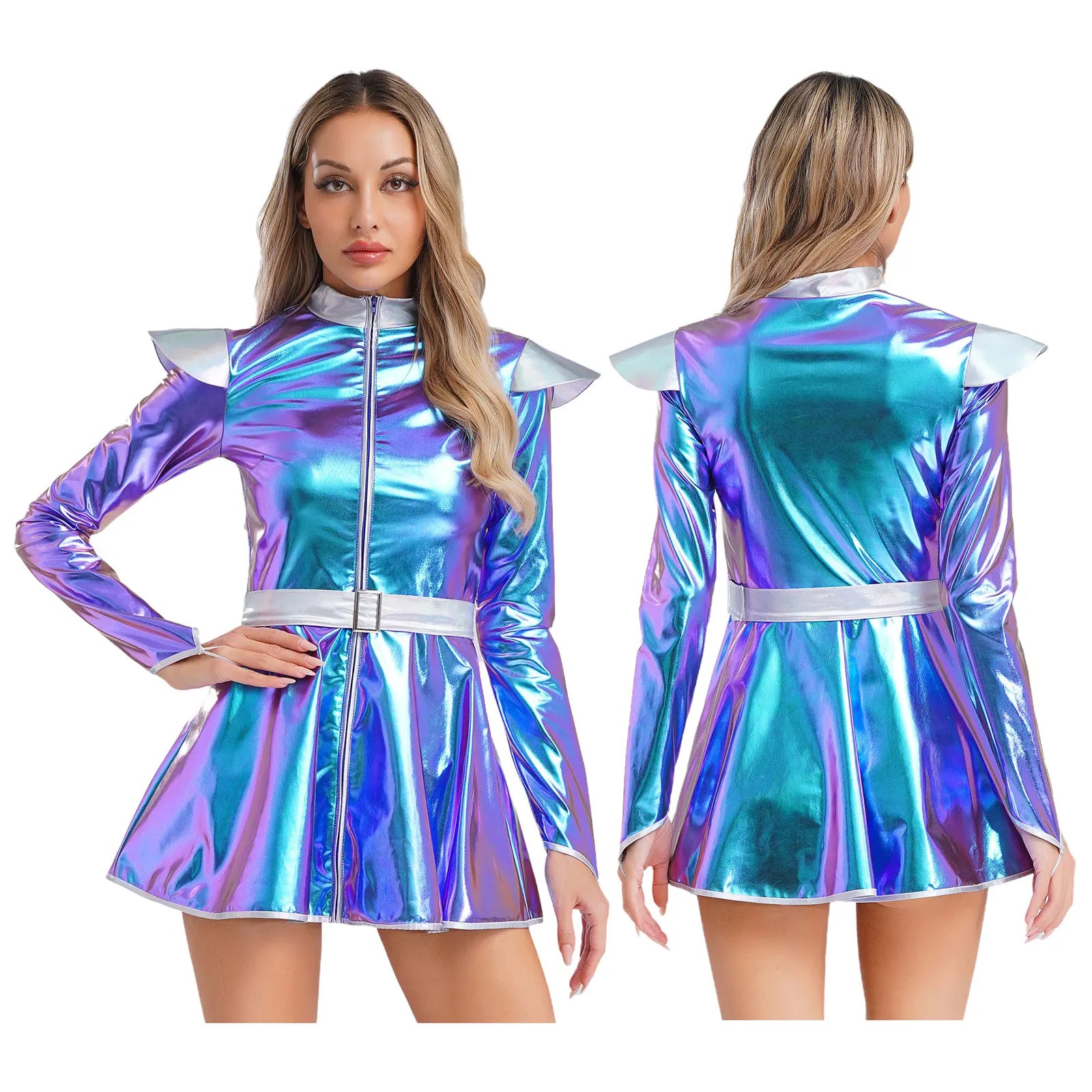Metallic Space Alien Dress | Long Sleeve A-Line Costume