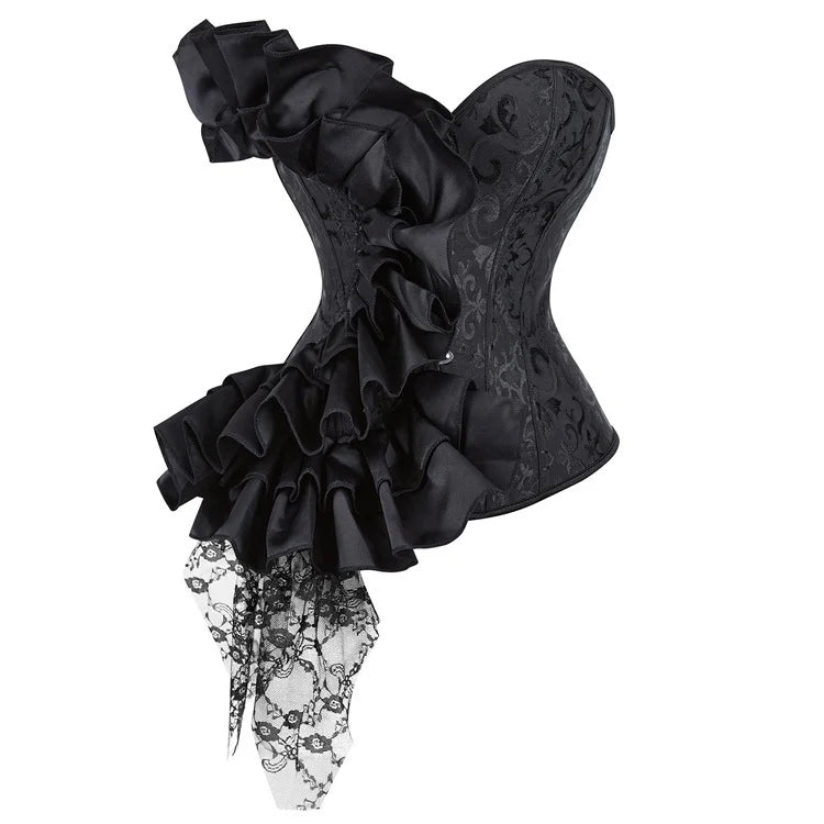 Gothic Jacquard Overbust Corset | Sweetheart | Ruffle & Lace