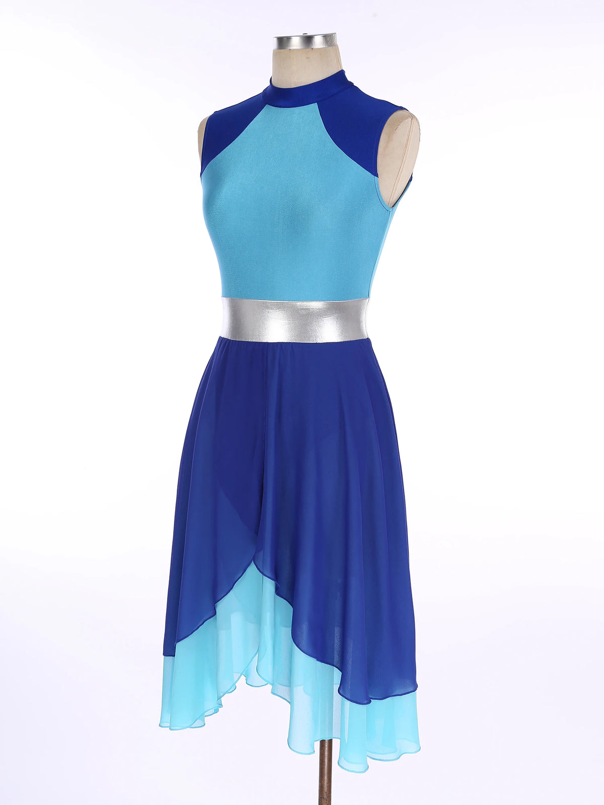 Color Block Lyrical Dance Dress | Mock Neck | Asymmetric Hem