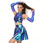 Holographic 3-Piece Set | Crop Top, Skirt & Gloves