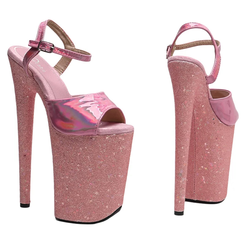 Holographic Platform Ankle Strap Heels - 9 Inch Glitter Pole Dance Sandals