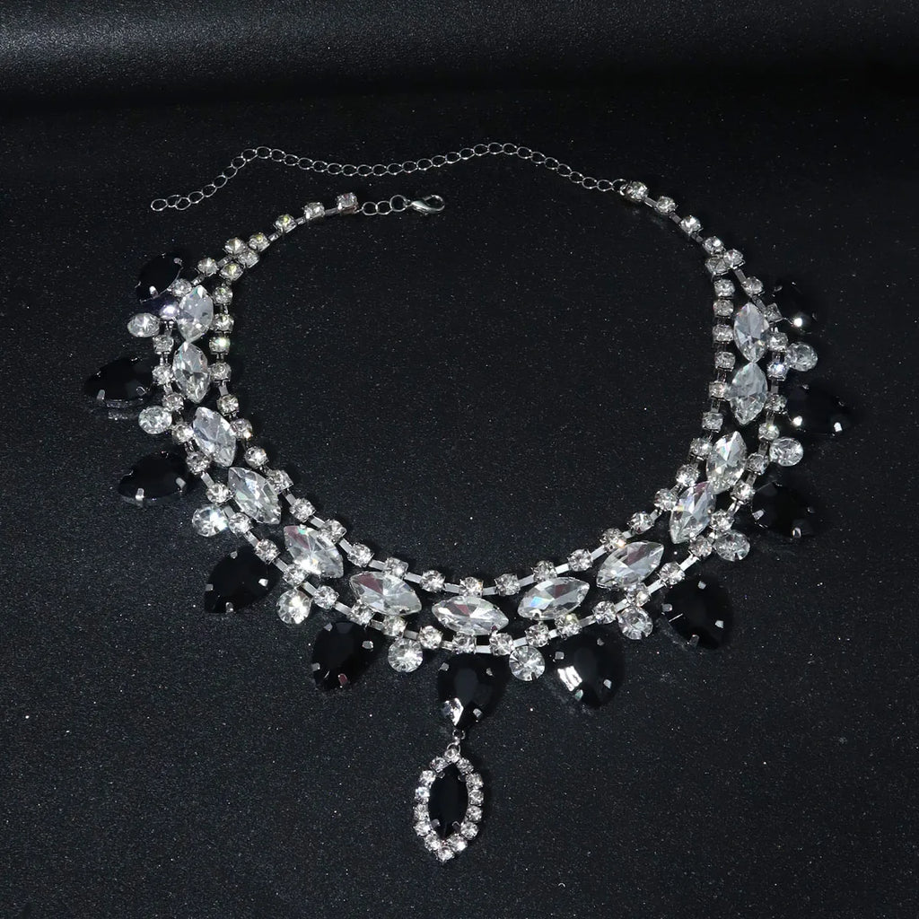 Rhinestone Necklace | Black Teardrop Statement
