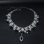 Rhinestone Necklace | Black Teardrop Statement