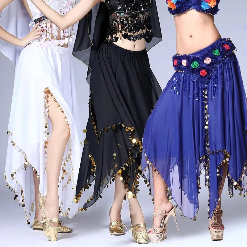 Belly Dance Chiffon Skirt | Sequin Trim | 11 Colors