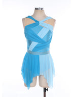 Color-Block Lyrical Dance Dress | Twisted Knot | Irregular Hem | Rhinestone