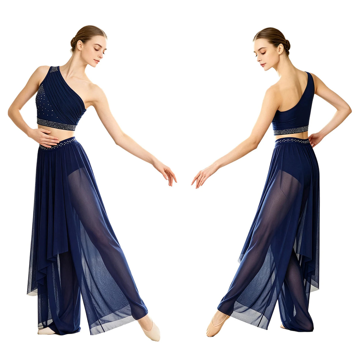 Rhinestone Crop Top & Sheer Pants Set | Lyrical Dance | Built-In Brief