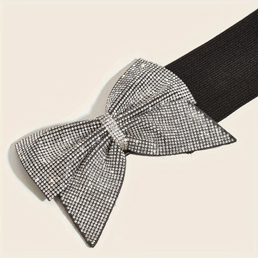 Rhinestone Bow Wide Elastic Belt | Stage & Bridal