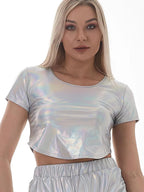 Holographic Metallic Crop Top | Short Sleeve | 8 Colors