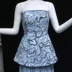 Two-Piece Peplum Gown | Beaded Strapless | Blue & Rose Pink