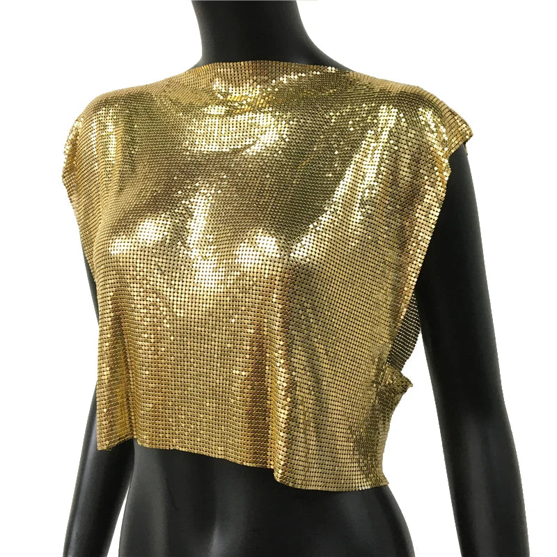 Metal Sequin Crop Top - Sleeveless Party Tank Top