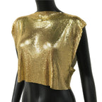 Metal Sequin Crop Top - Sleeveless Party Tank Top