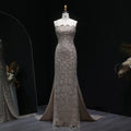 Beaded Sequin Strapless Mermaid Pageant Gown | Court Train | 6 Colors