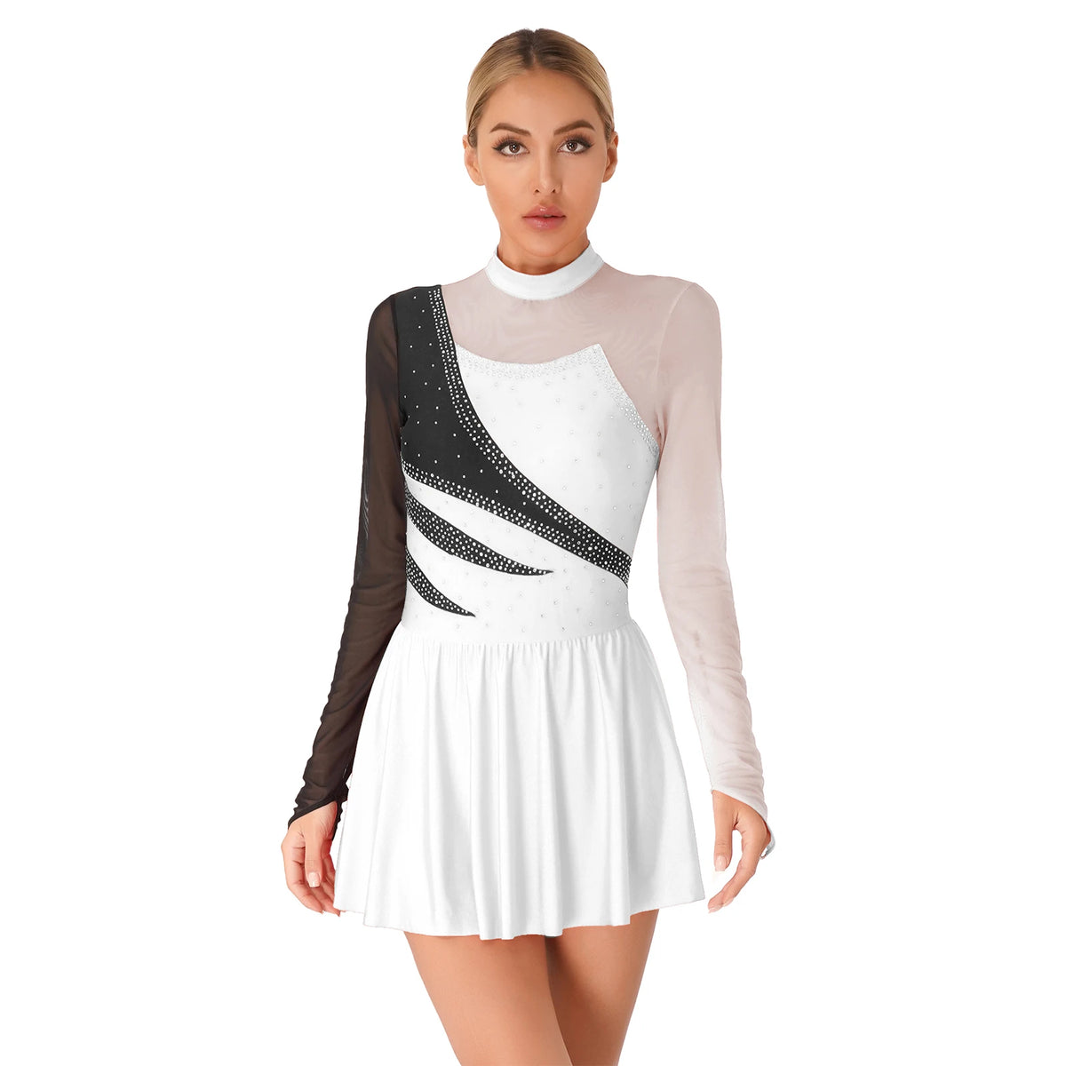 Rhinestone Skating Dress | Mesh Skirt | Long Sleeve