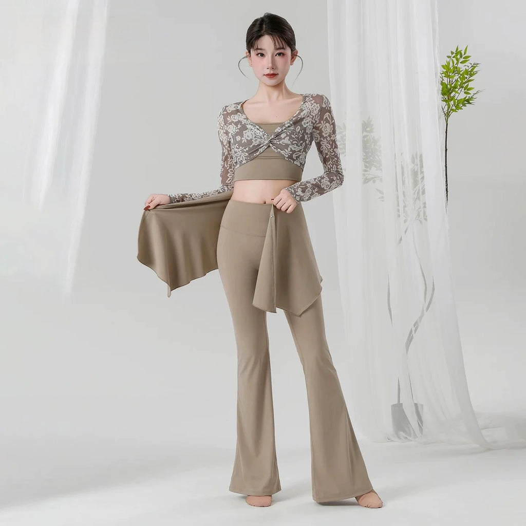 Belly Dance Training Suit | Floral Top & Flared Pants