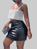 Metal Sequin Patchwork Crop Top - Backless Handmade Camisole