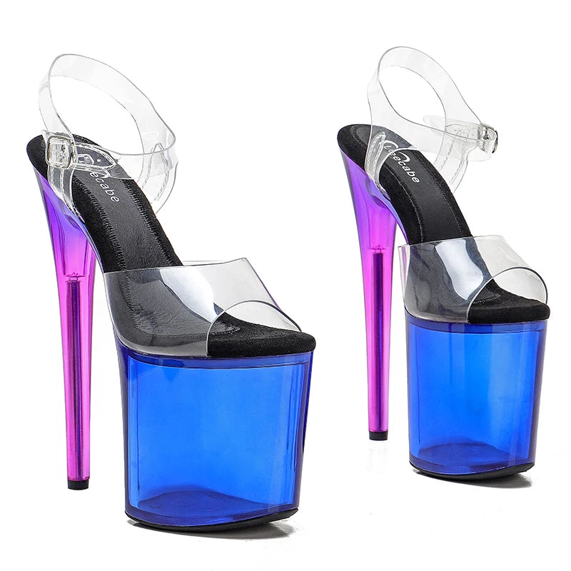8-Inch Transparent Platform Heels with Color Gradient - Open Toe Sandals