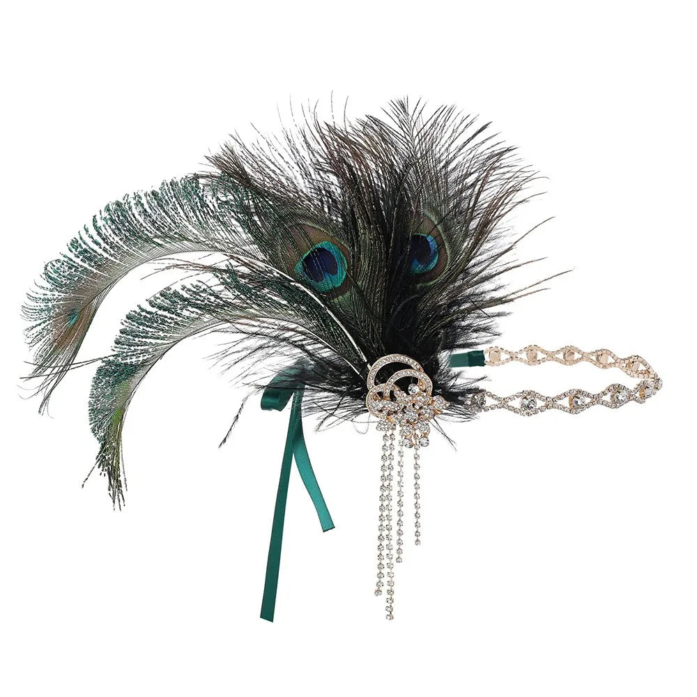 1920s Feather Headband | Rhinestone Crystal | Gatsby Bridal Headpiece